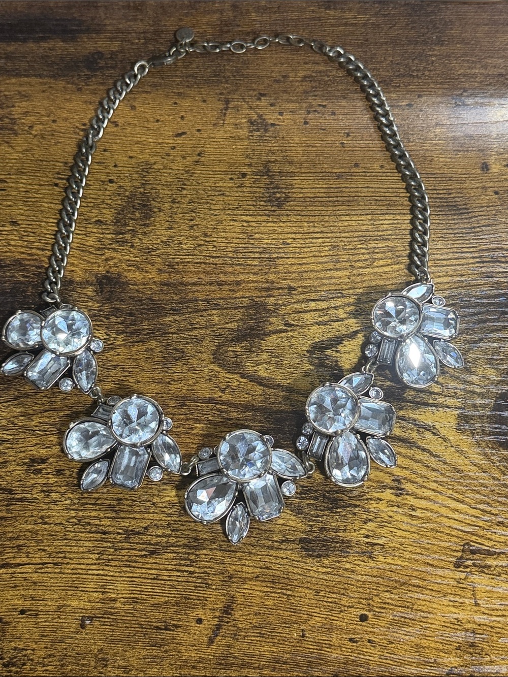 LOFT Silver-Tone Clear Crystal Bib Necklace